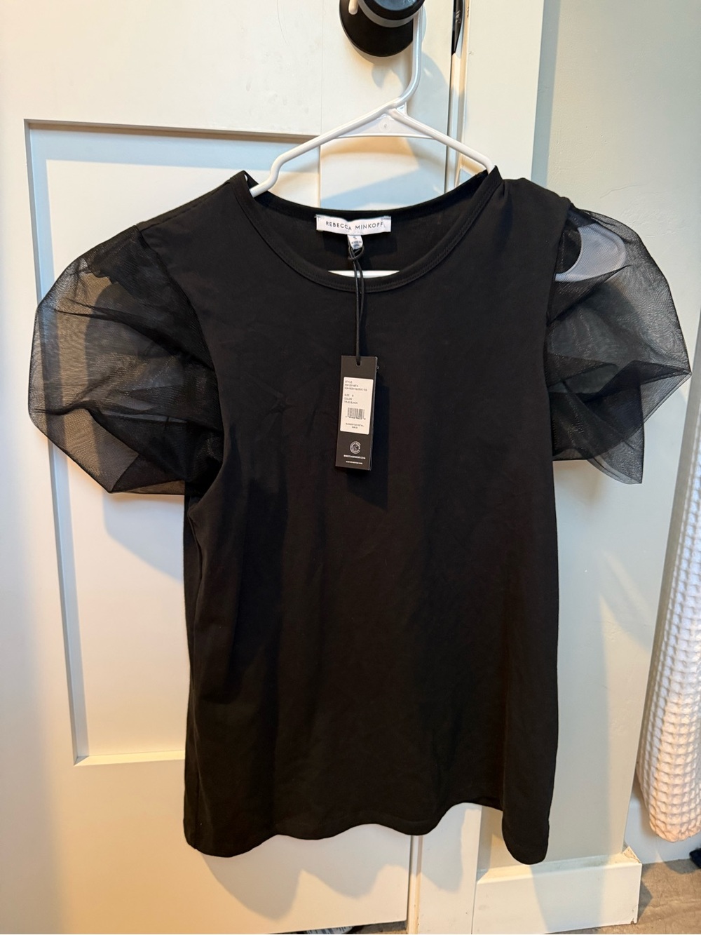 Rebecca Minkoff Black Puff Organza Sleeve Tee